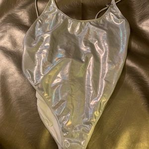 Silver one piece swimsuit by Forever 21